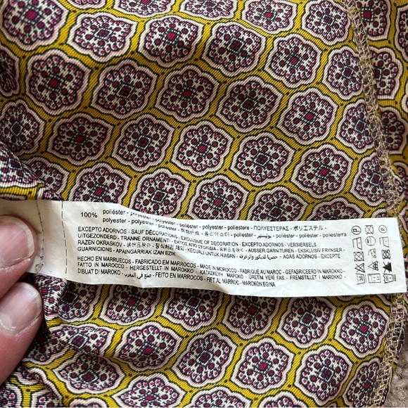 Zara Brown Patterned Button-Up Geometric Patterned Pajama Top Blouse Size Medium - Picture 9 of 11